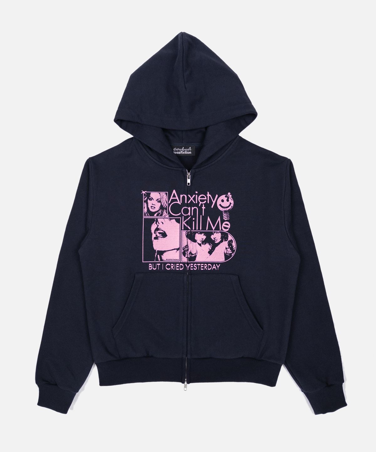제스픽션(JESSFIXTION) ANXIETY CANT KILL ME HOOD ZIP-UP (NAVY)