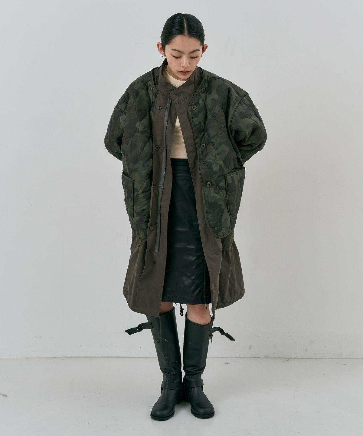 누아클레(NUAKLE) (w) 더블 레이어 필드 파카_카키