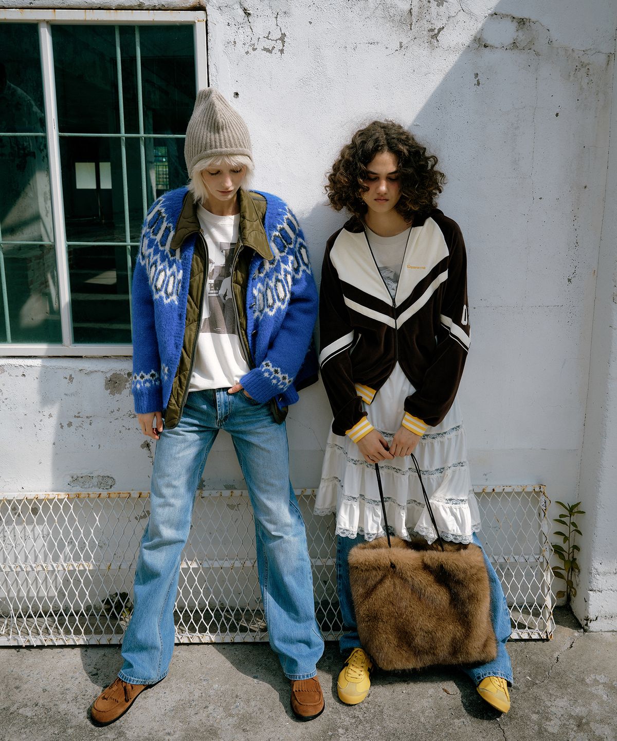 그린버터(GREENBUTTER) Double Layer Quilted Cardigan (Khaki/Blue)