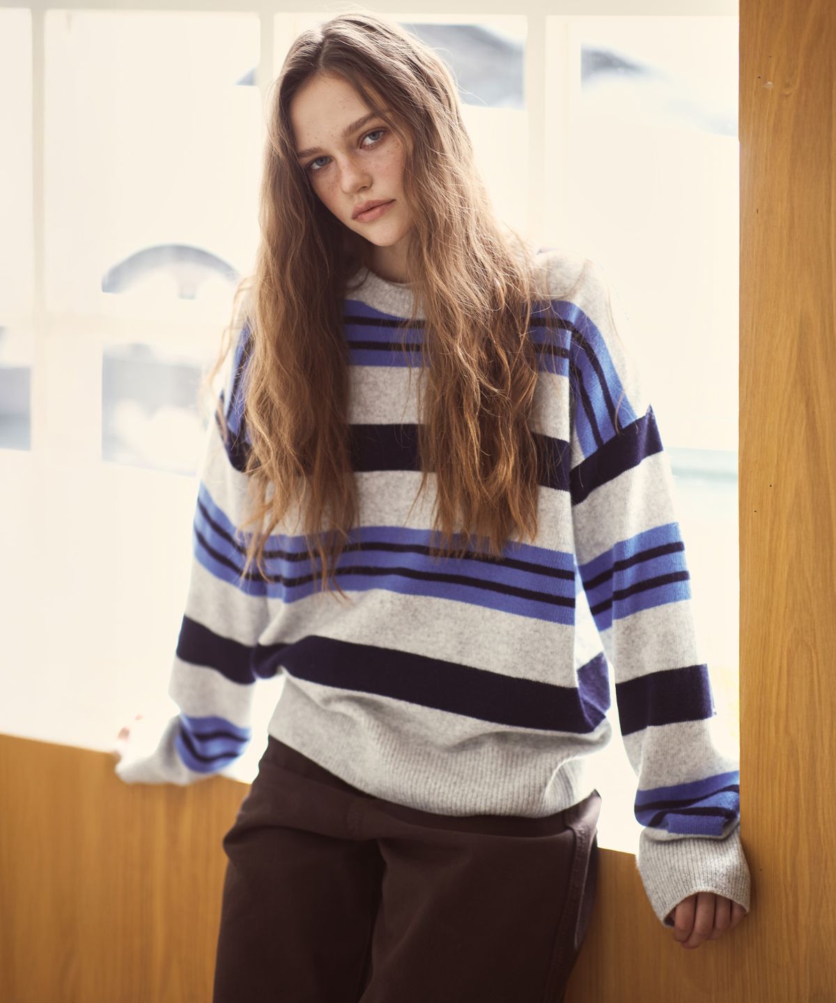 오픈도어스튜디오(OPENDOORSTUDIO) loop stripe pullover blue