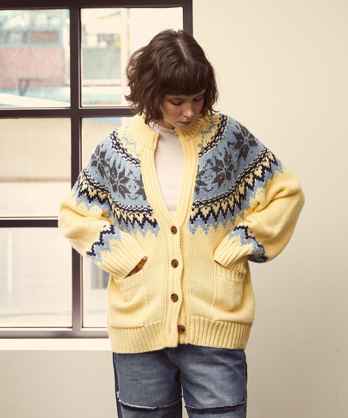 오픈도어스튜디오(OPENDOORSTUDIO) nordic salt cardigan yellow