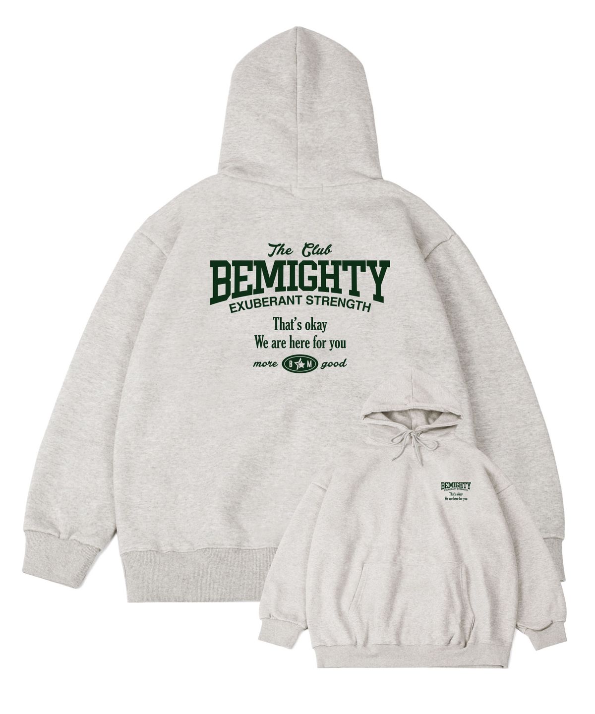 비마이티(BEMIGHTY) 레터링 로고 오버핏 기모 후드티셔츠 [멜란그레이]
