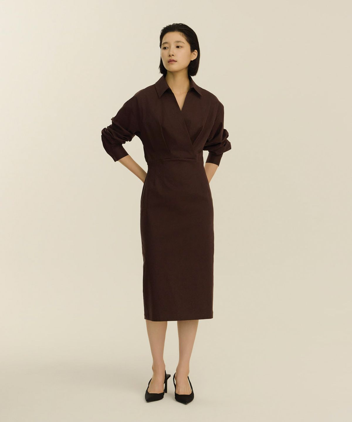 녹섭(NOKSEOP) high waist shirt dress_brown