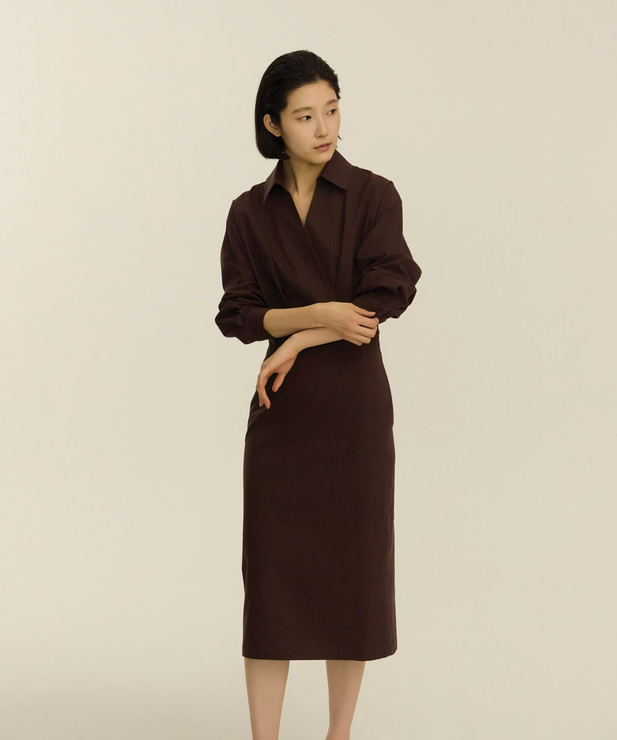 녹섭(NOKSEOP) high waist shirt dress_brown