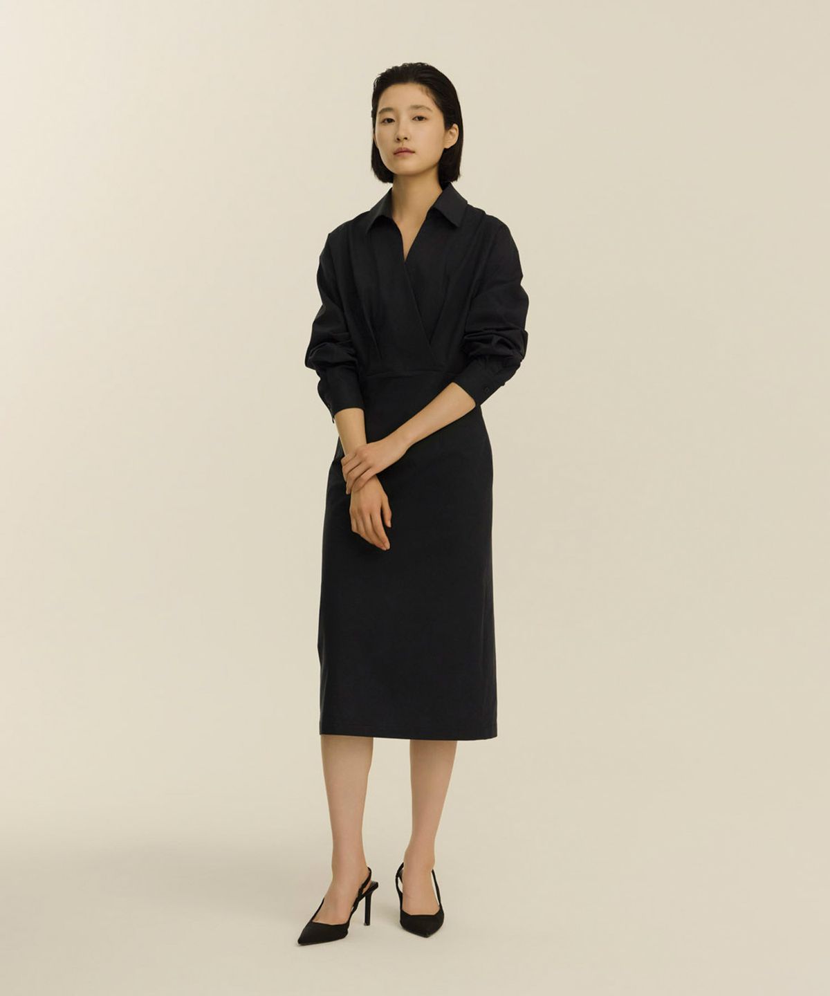 녹섭(NOKSEOP) high waist shirt dress_navy