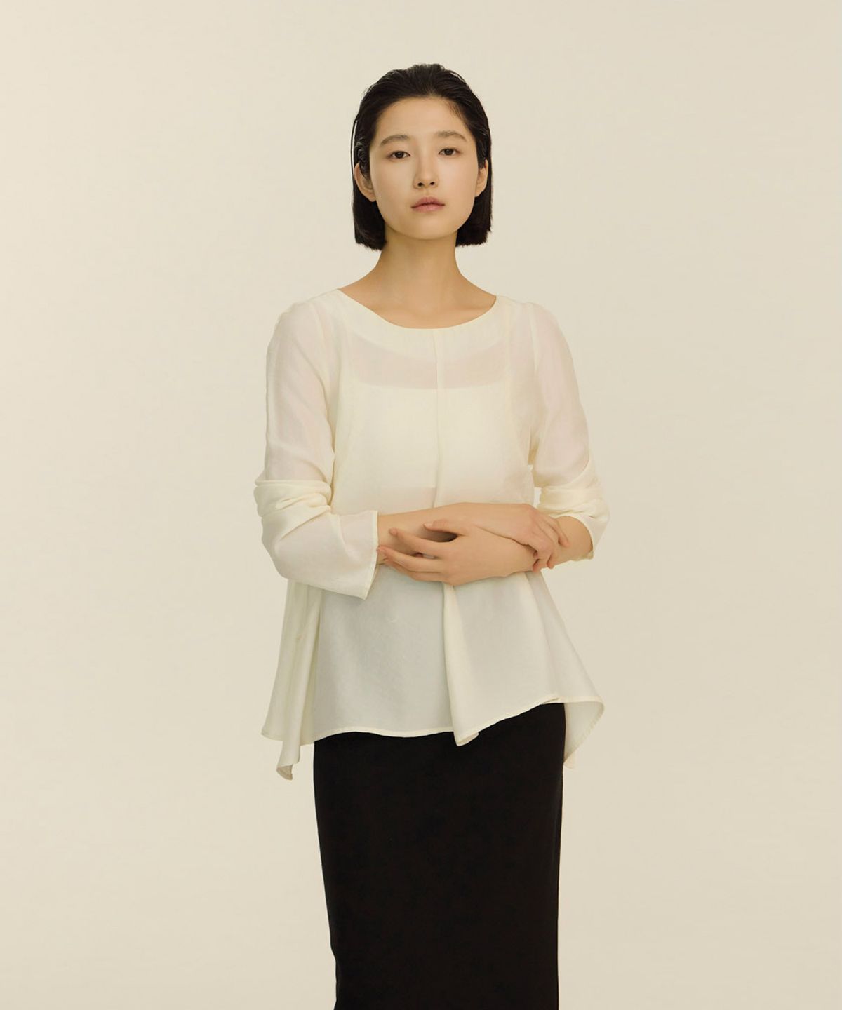 녹섭(NOKSEOP) long sleeve overlap blouse_ivory