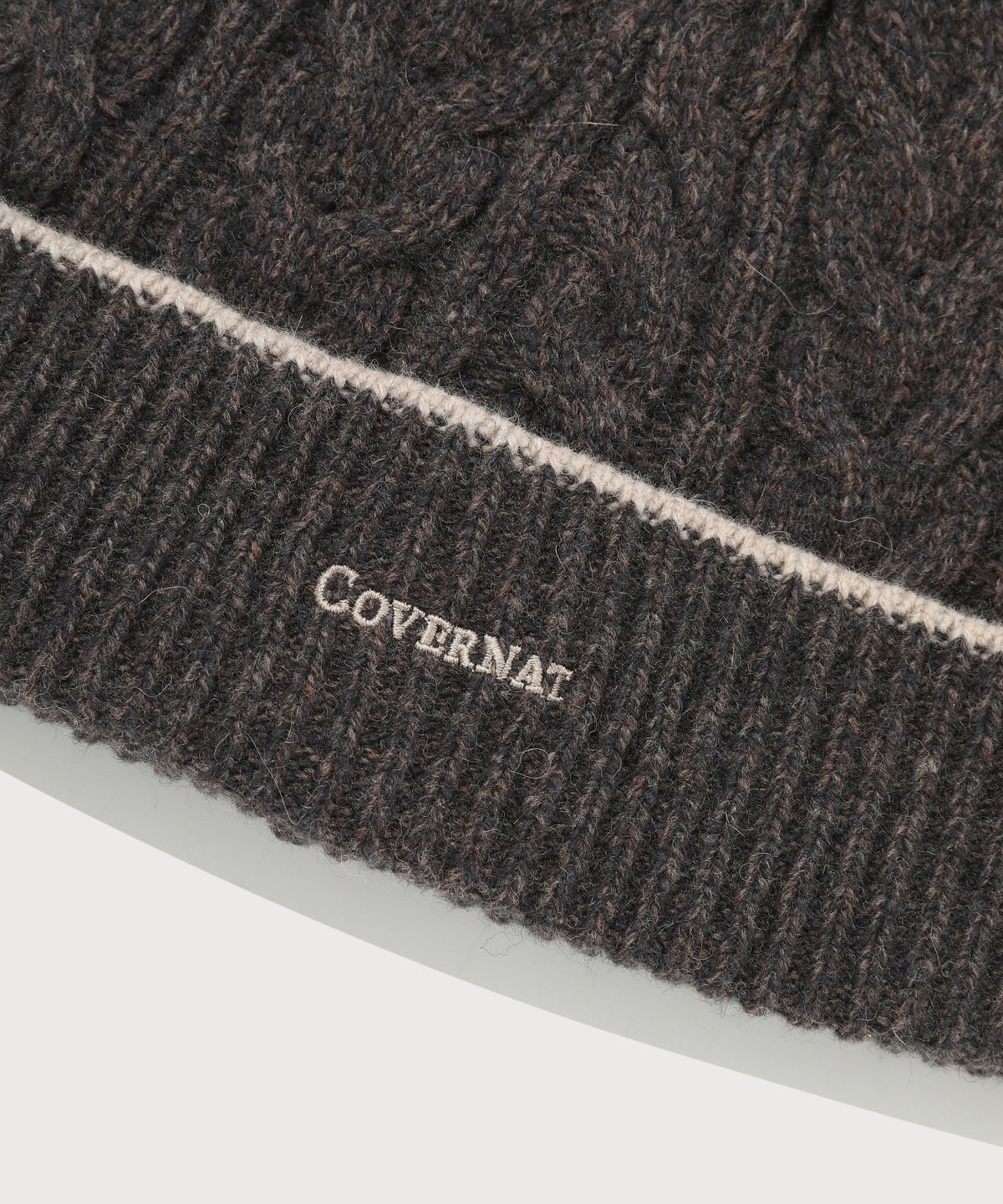 커버낫(COVERNAT) 로고 케이블 램스울 비니 Brown