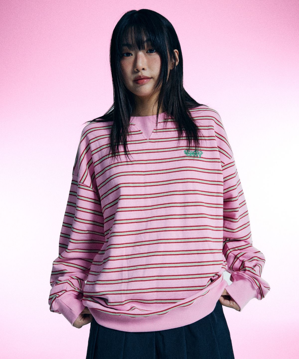 유얼쎄시(YOUR SASSY) Triangle Stripe Logo Sweatshirt (PINK)