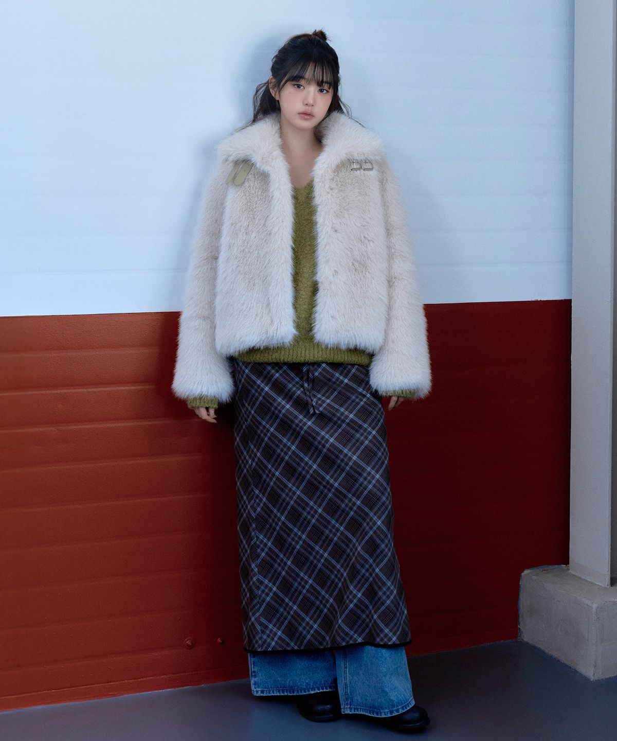 로라로라(ROLAROLA) CHECK SLIM LONG SKIRT GRAY