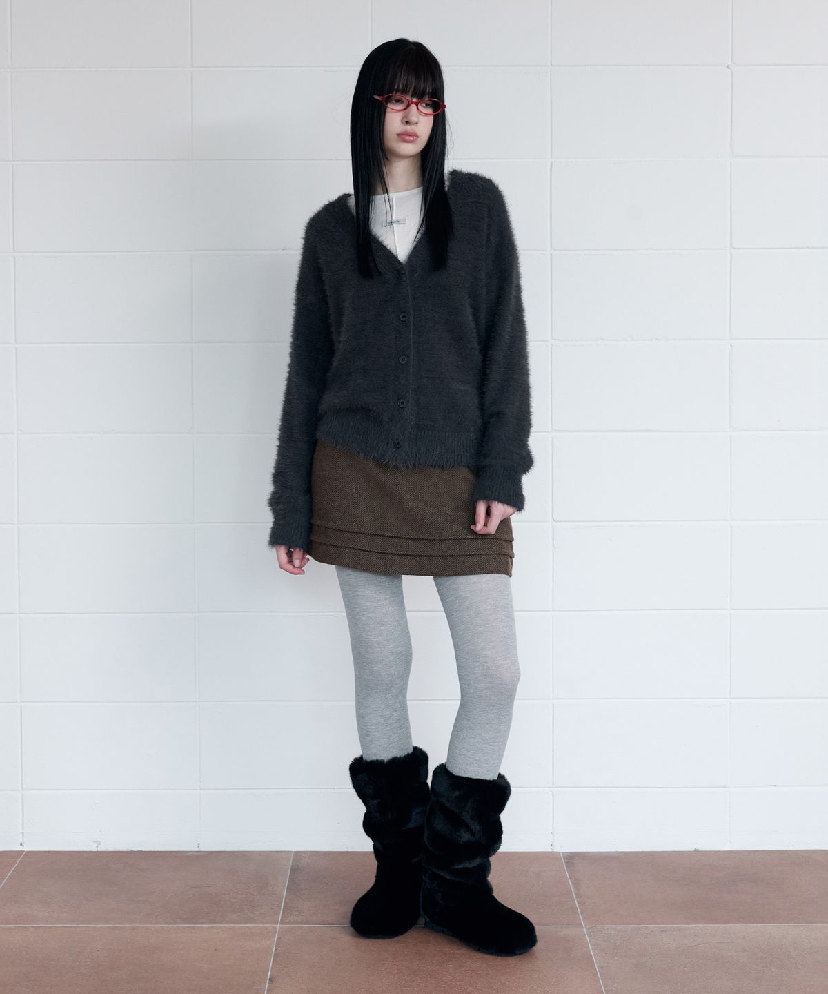 로라로라(ROLAROLA) WOOL BLENDED PINTUCK MINI SKIRT BROWN