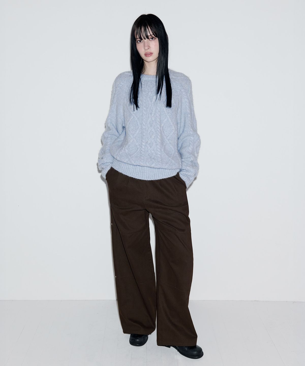 로라로라(ROLAROLA) RIVET PINTUCK WIDE PANTS BROWN