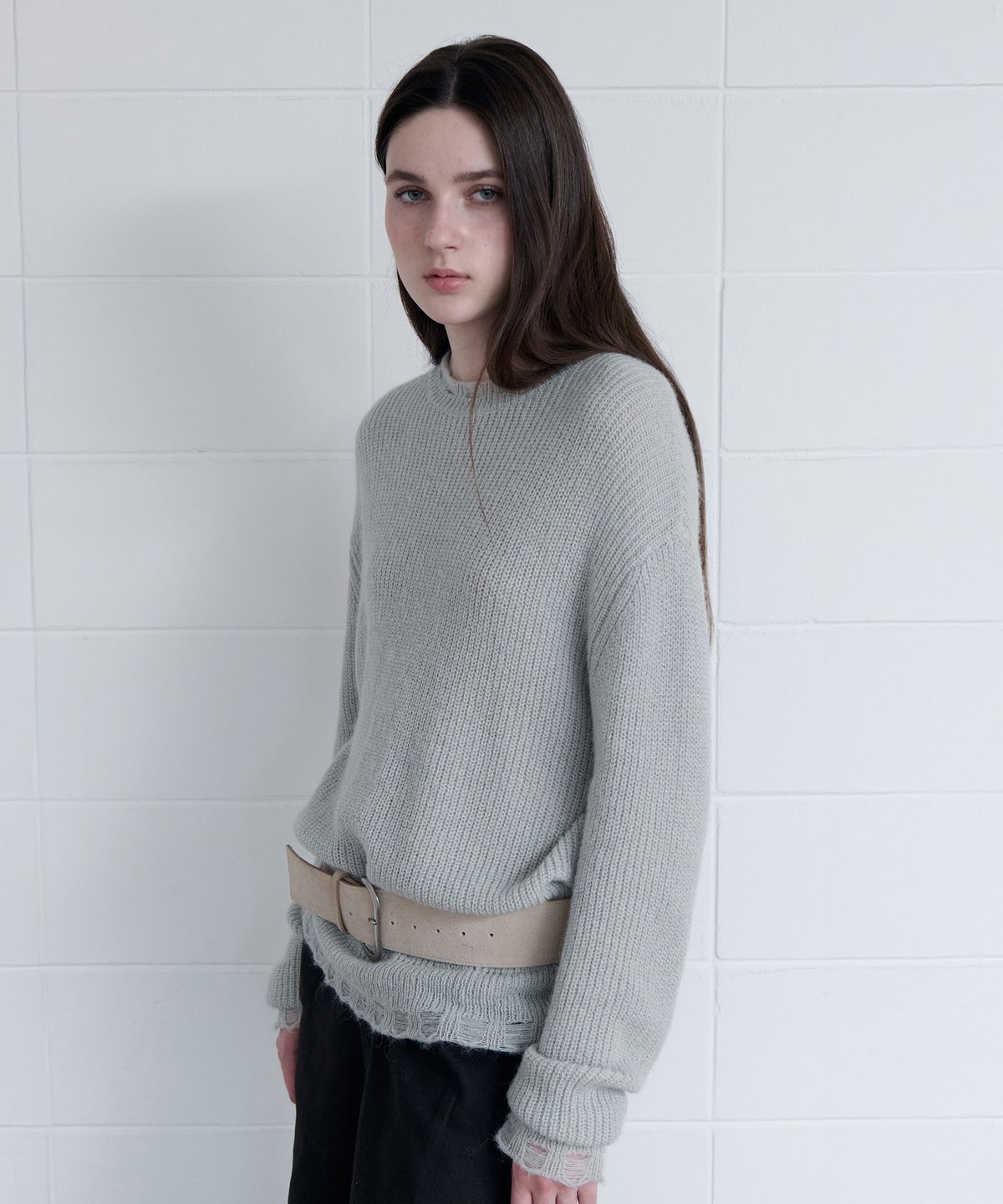 로라로라(ROLAROLA) MOHAIR WOOL BLENDED DAMAGED KNIT MINT