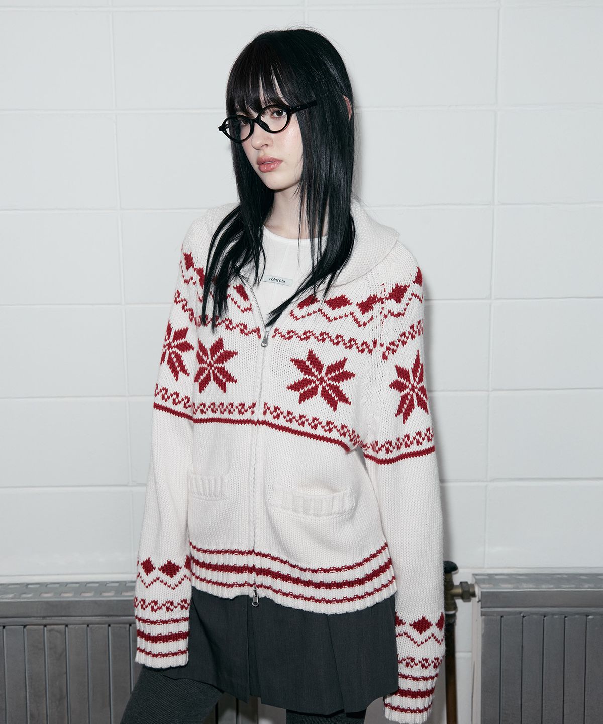 로라로라(ROLAROLA) TWOWAY SNOW ZIP-UP KNIT IVORY