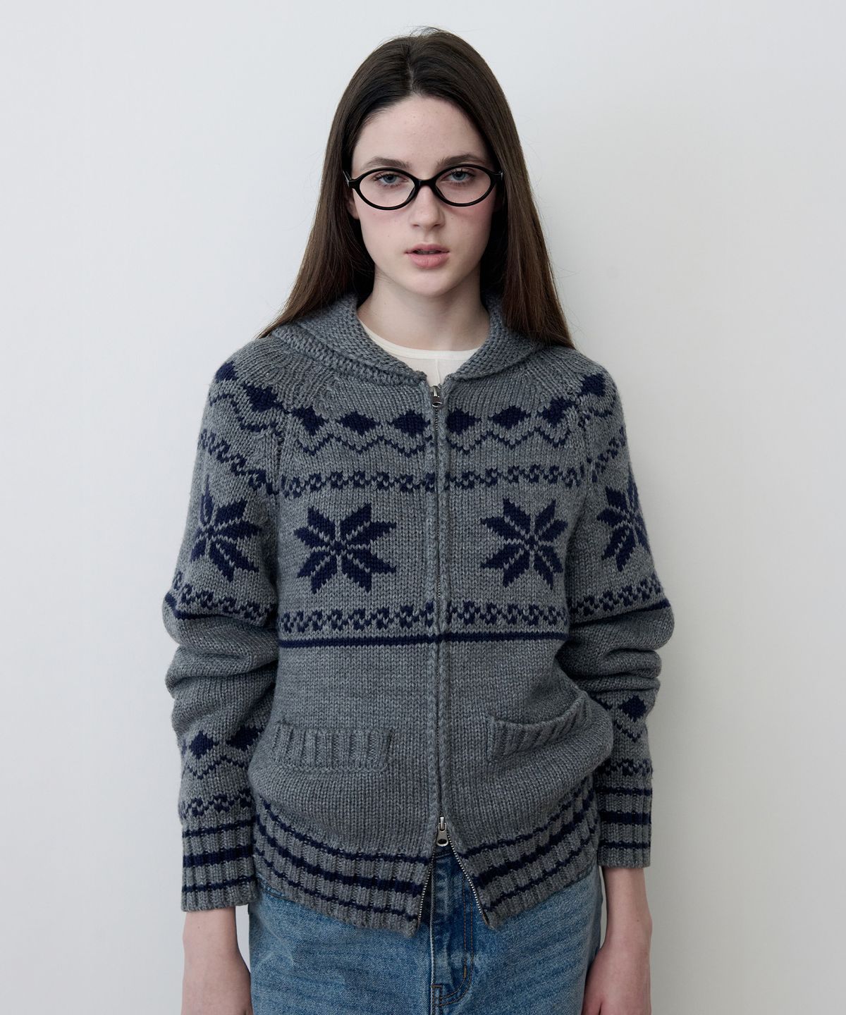 로라로라(ROLAROLA) TWOWAY SNOW ZIP-UP KNIT GRAY