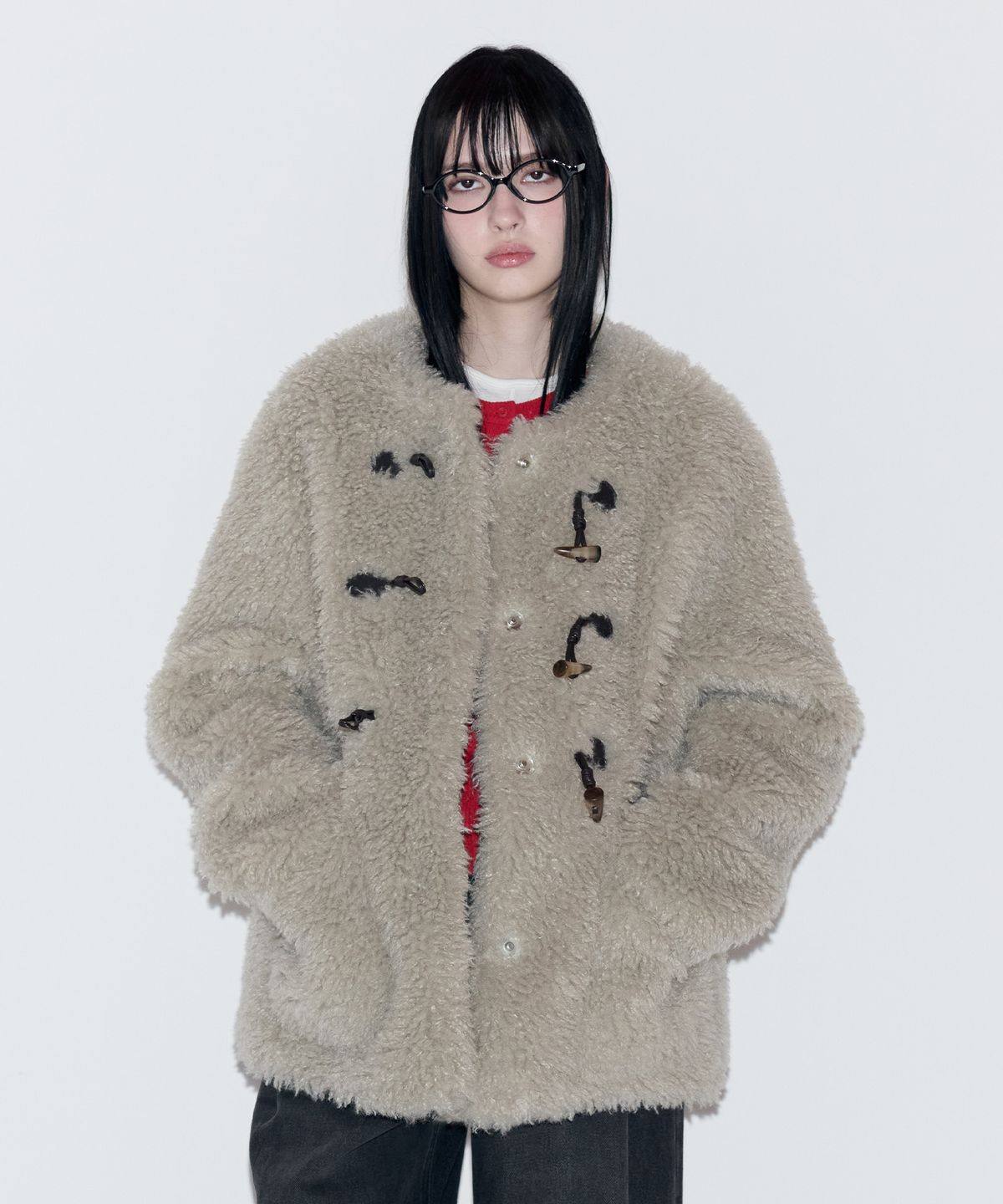 로라로라(ROLAROLA) TOGGLE BUTTON FUR COAT KHAKI