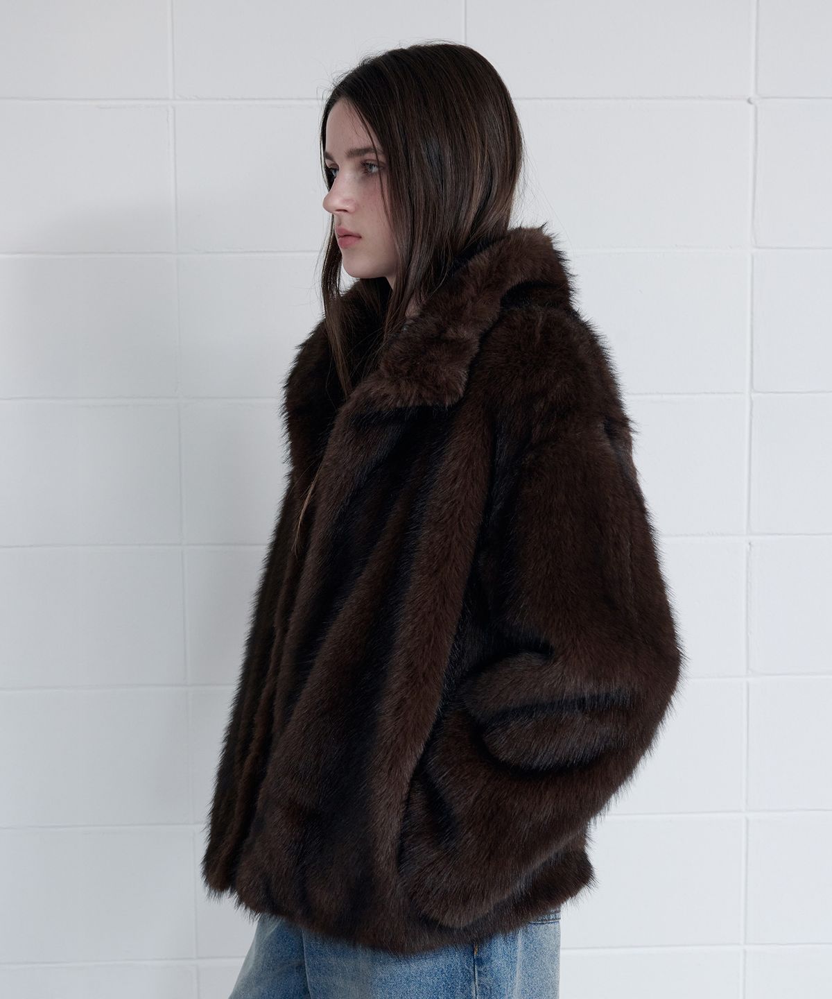 로라로라(ROLAROLA) HIGH NECK FUR JACKET BROWN