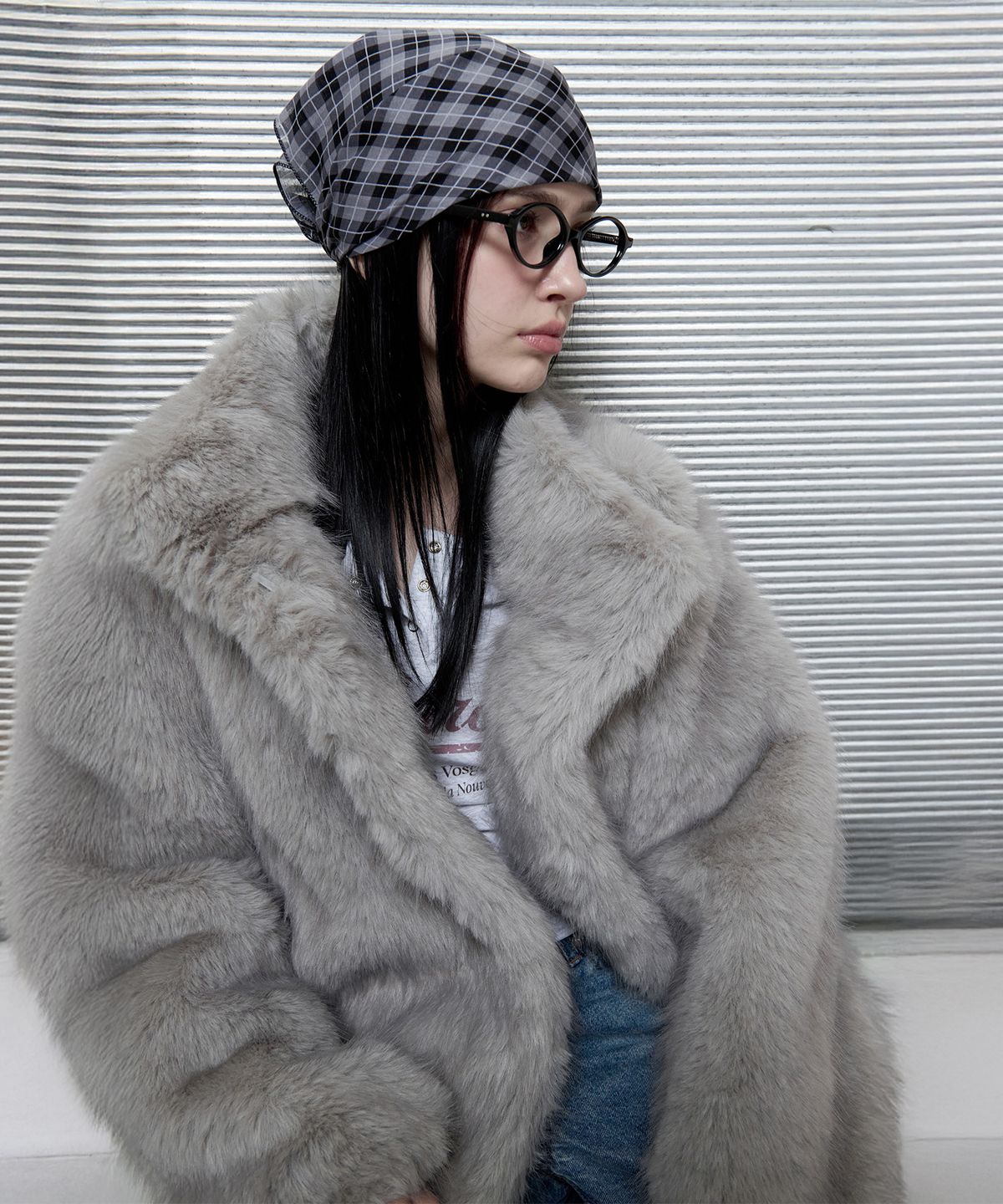 로라로라(ROLAROLA) HIGH NECK FUR JACKET GRAY