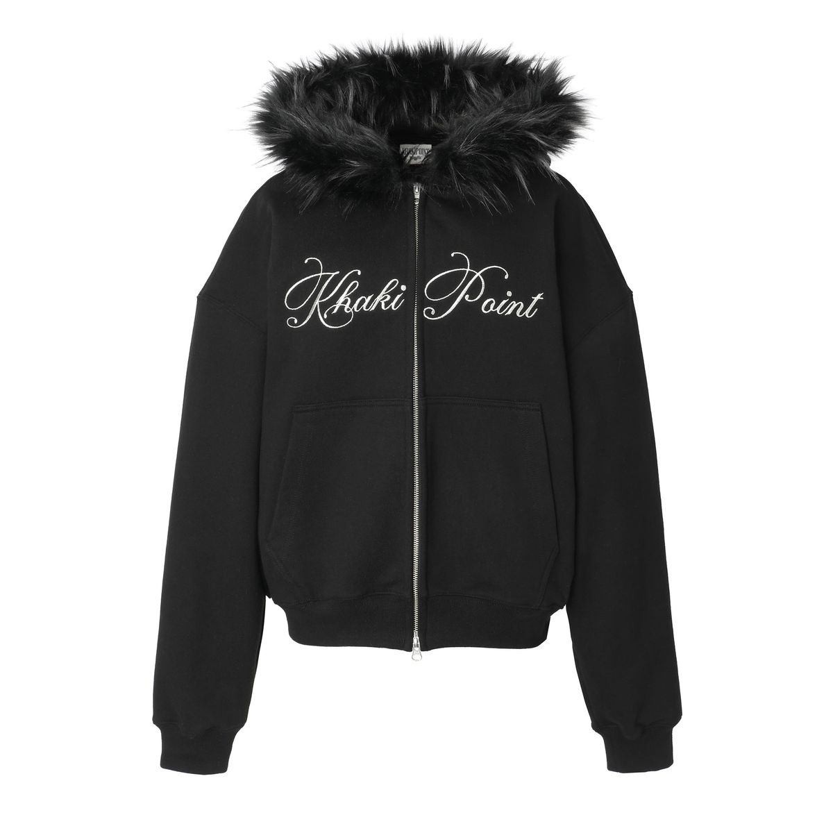 카키포인트(KHAKIPOINT) Lettering Fur Hood Zip-up (black)