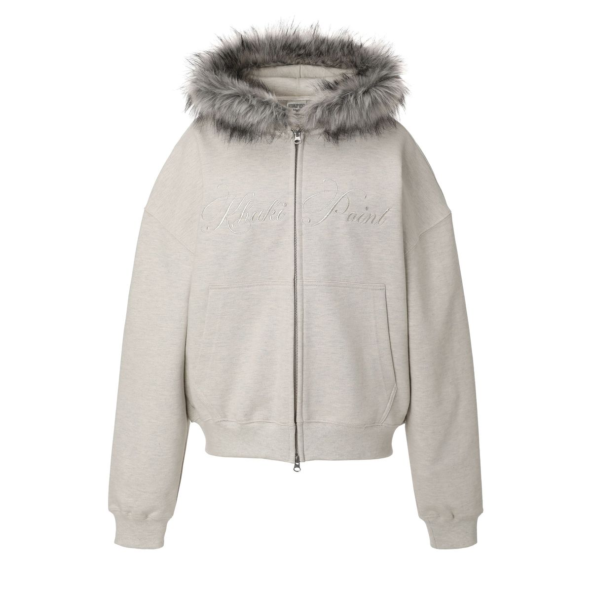 카키포인트(KHAKIPOINT) Lettering Fur Hood Zip-up (oatmeal)