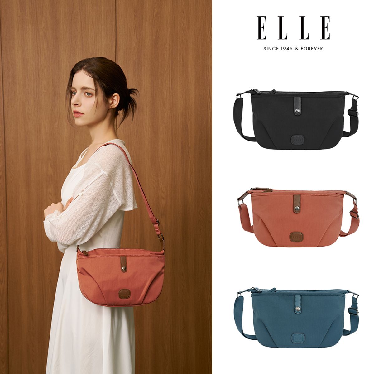 엘르(ELLE) 엘르 여성 나일론 미니 반달 크로스백 카라
