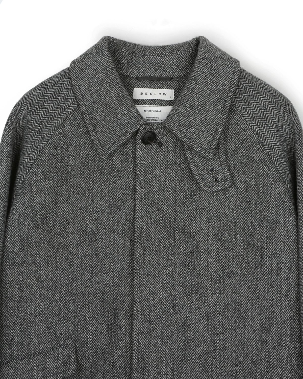 비슬로우(BESLOW) OVERSIZED HERRINGBONE ALPACA BALMACAAN COAT GREY HERRINGBONE