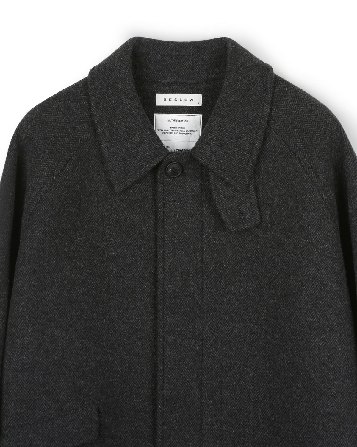 비슬로우(BESLOW) OVERSIZED HERRINGBONE ALPACA BALMACAAN COAT CHARCOAL HERRINGBONE