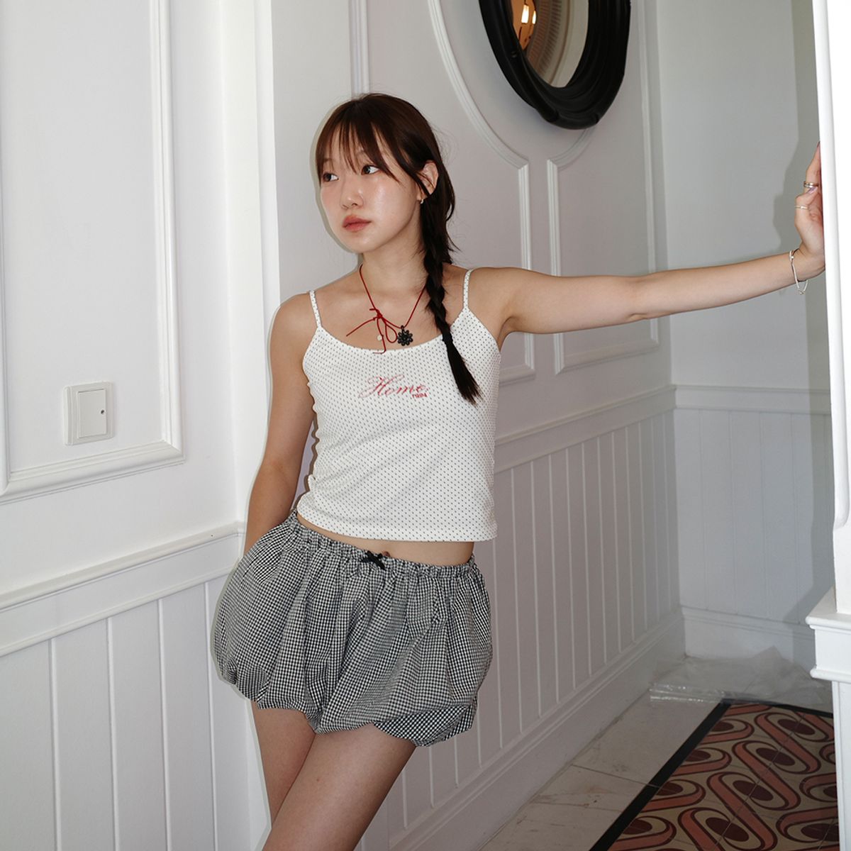 홈바디띵즈(HOMEBODY THINGS) Balloon Check Shorts (BLACK)