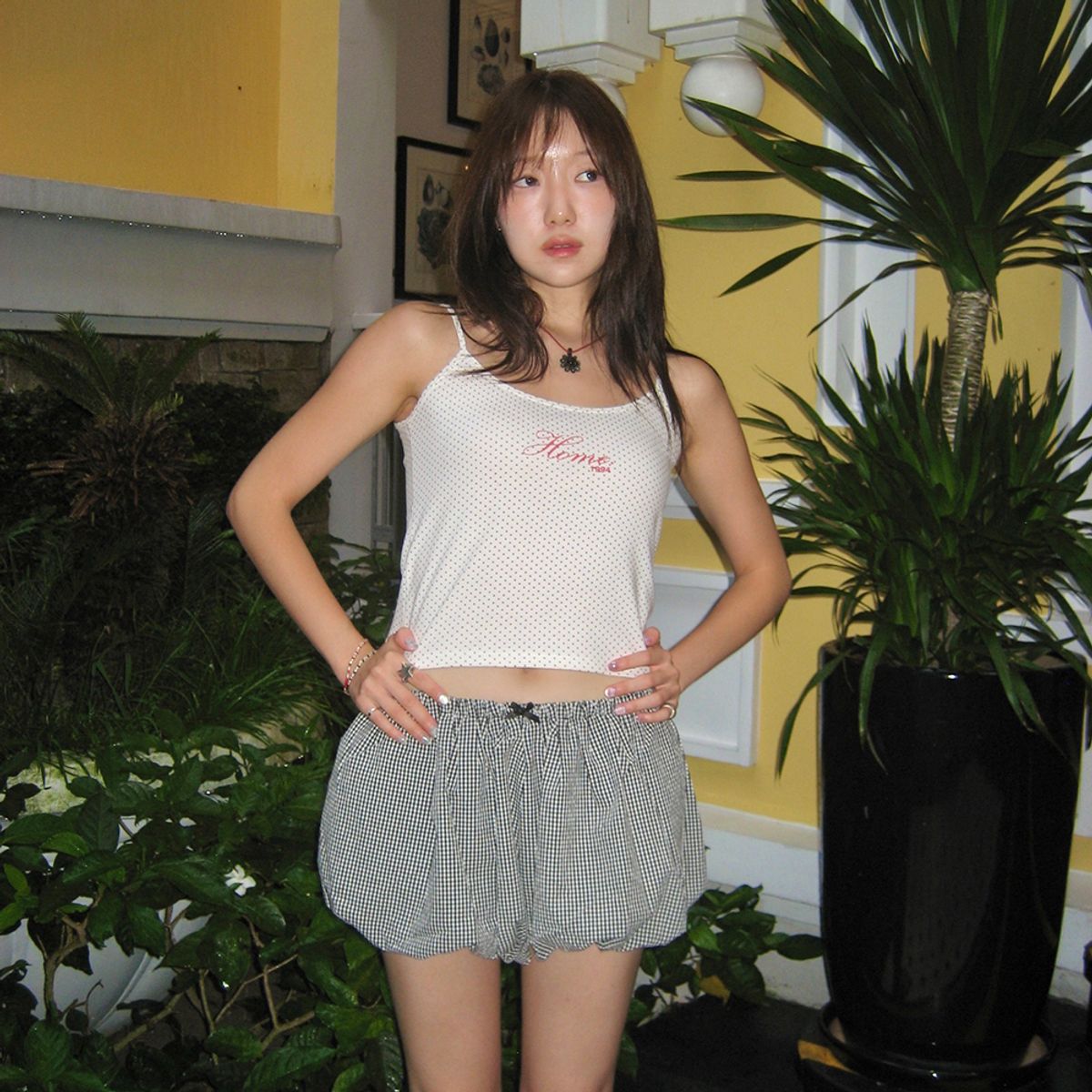 홈바디띵즈(HOMEBODY THINGS) Balloon Check Shorts (BLACK)