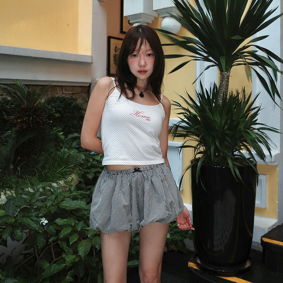 홈바디띵즈(HOMEBODY THINGS) Balloon Check Shorts (BLACK)
