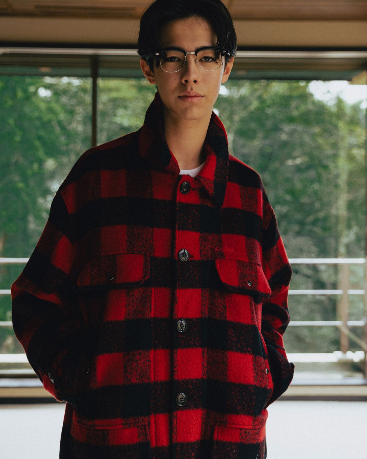 앵글런(ANGLAN) Mackinaw Checked Jacket - Red