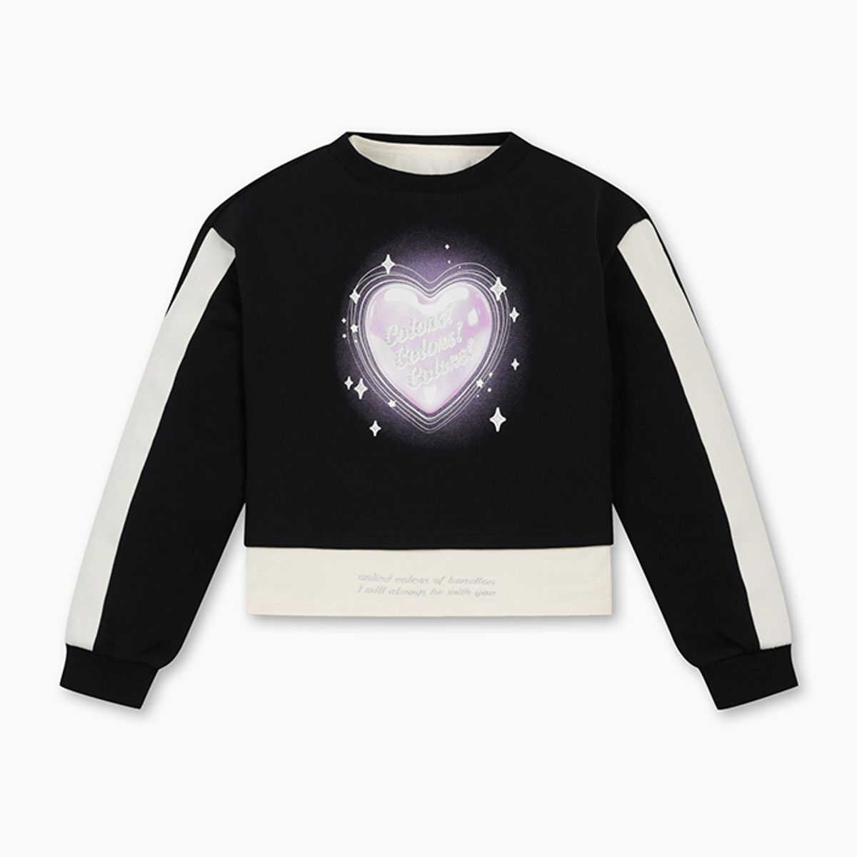 베네통키즈(BENETTONKIDS) 주니어 블링 하트 레이어드 맨투맨_QAMT23561BK