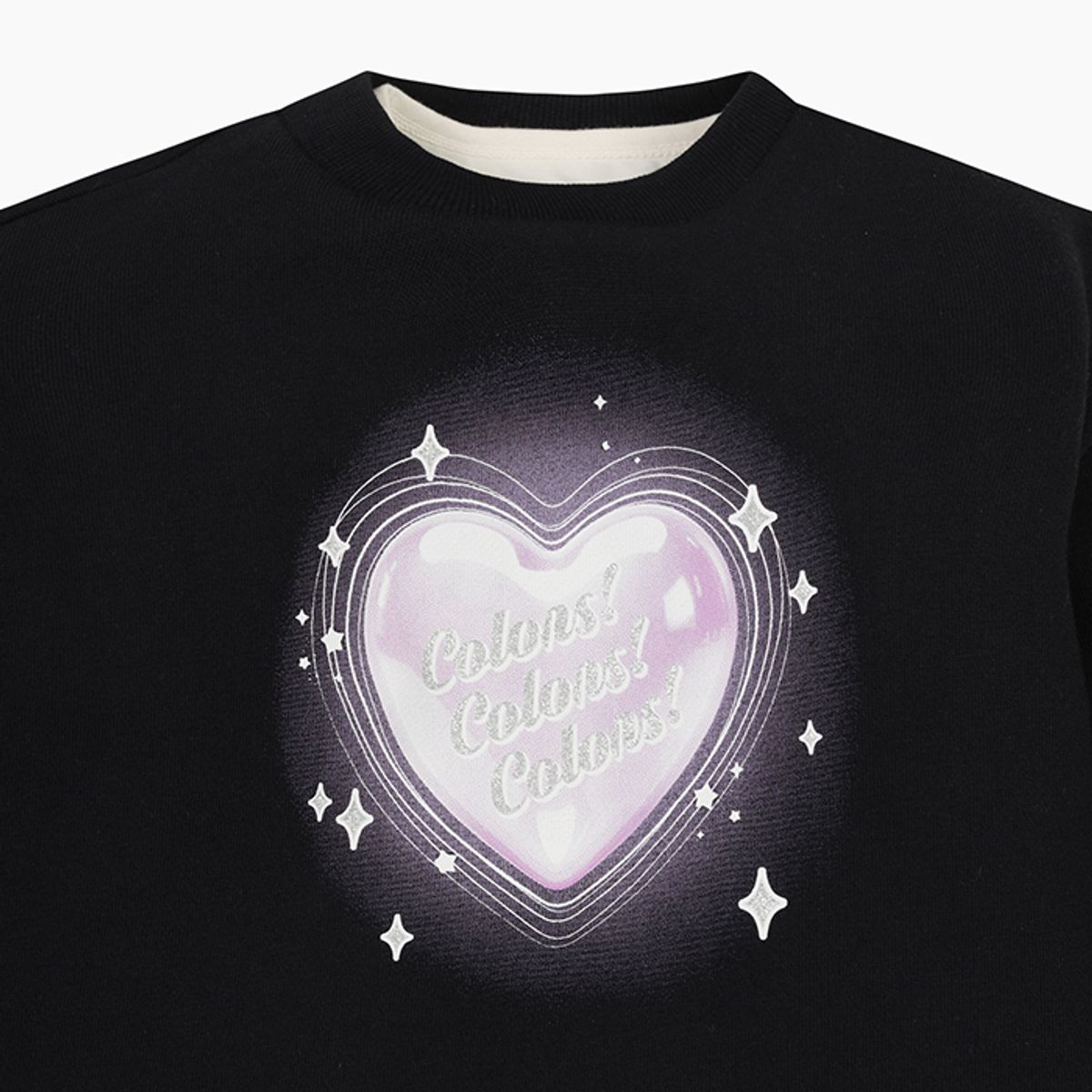 베네통키즈(BENETTONKIDS) 주니어 블링 하트 레이어드 맨투맨_QAMT23561BK