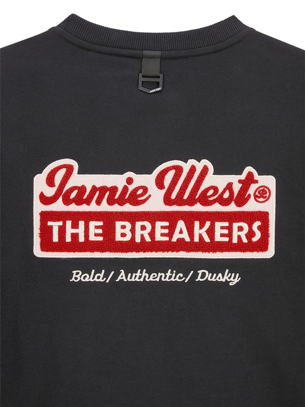 제이미웨스트(JAMIE WEST) 부클 아플리케 기모 맨투맨 (블랙)
