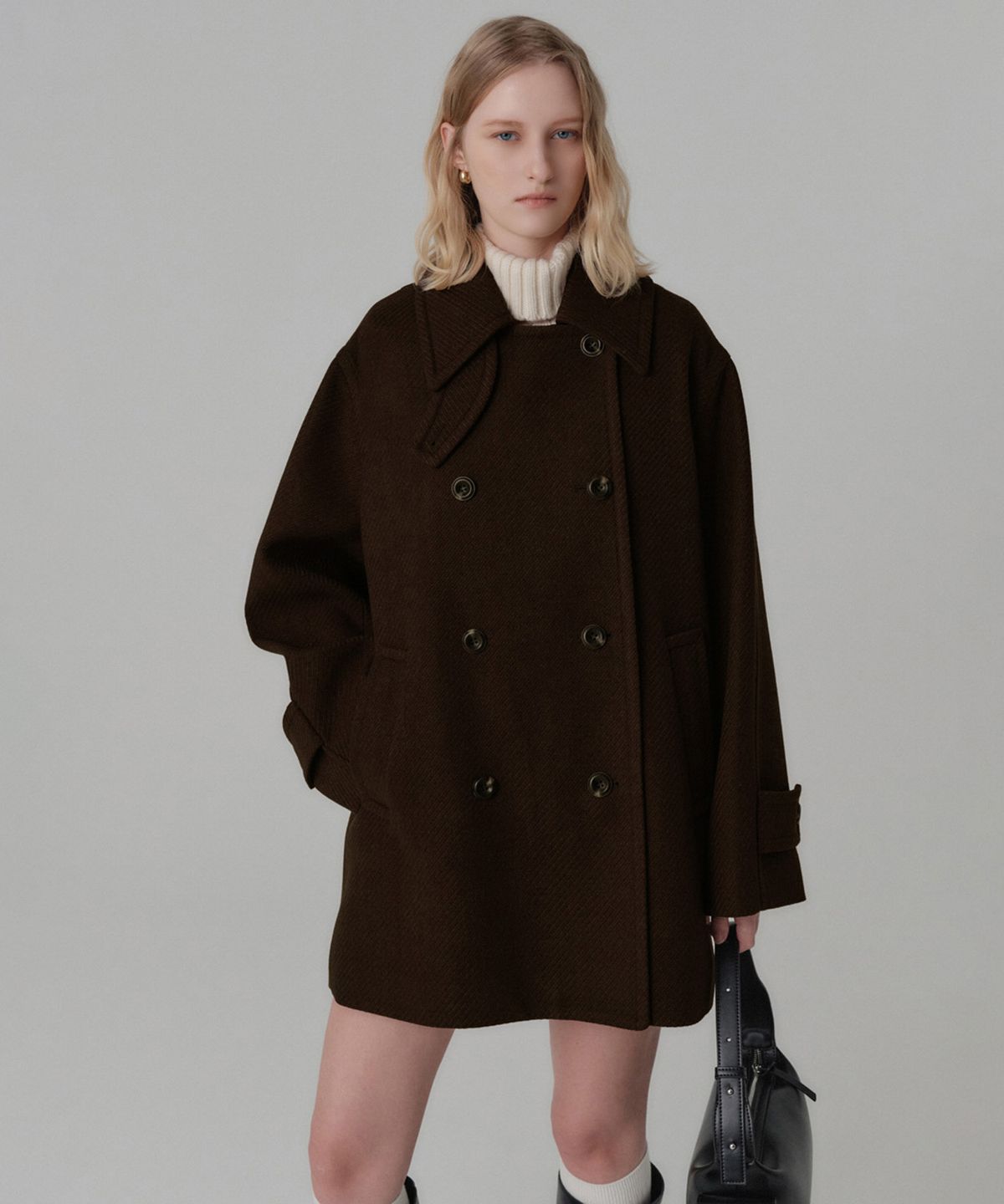룩캐스트(LOOKAST) 셀리나 울 하프 코트_브라운 / CELINA WOOL HALF COAT_BROWN