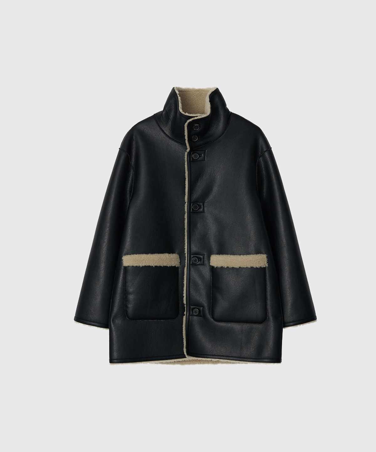 룩캐스트(LOOKAST) 리암 리버시블 시어링 코트_블랙 / LIAM REVERSIBLE SHEARLING COAT_BLACK