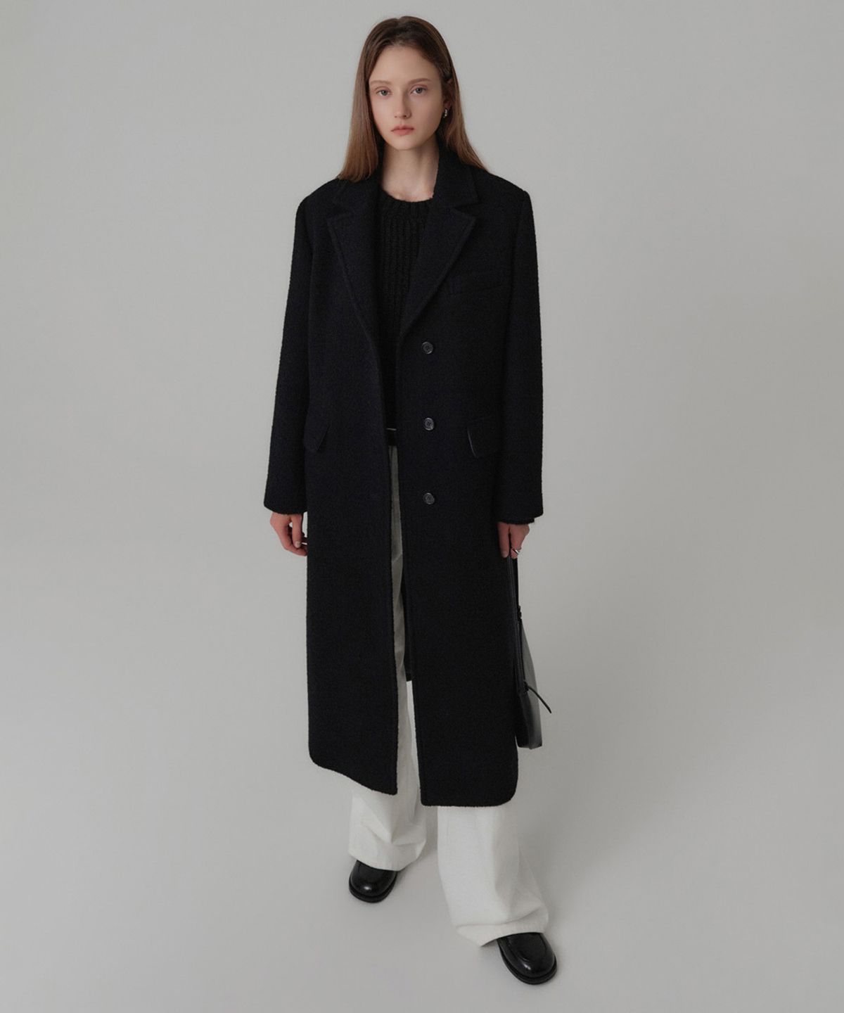 룩캐스트(LOOKAST) 소이 부클 울 싱글 코트_블랙 / SOY BOUCLE WOOL SINGLE COAT_BLACK