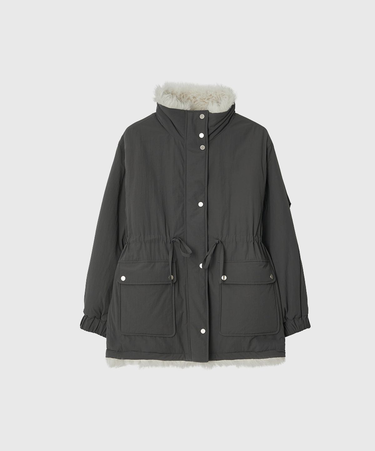 룩캐스트(LOOKAST) 벨라 리버시블 비건 퍼 패딩_그레이 / BELLA RIVERSIBLE VEGAN FUR PADDING_GREY