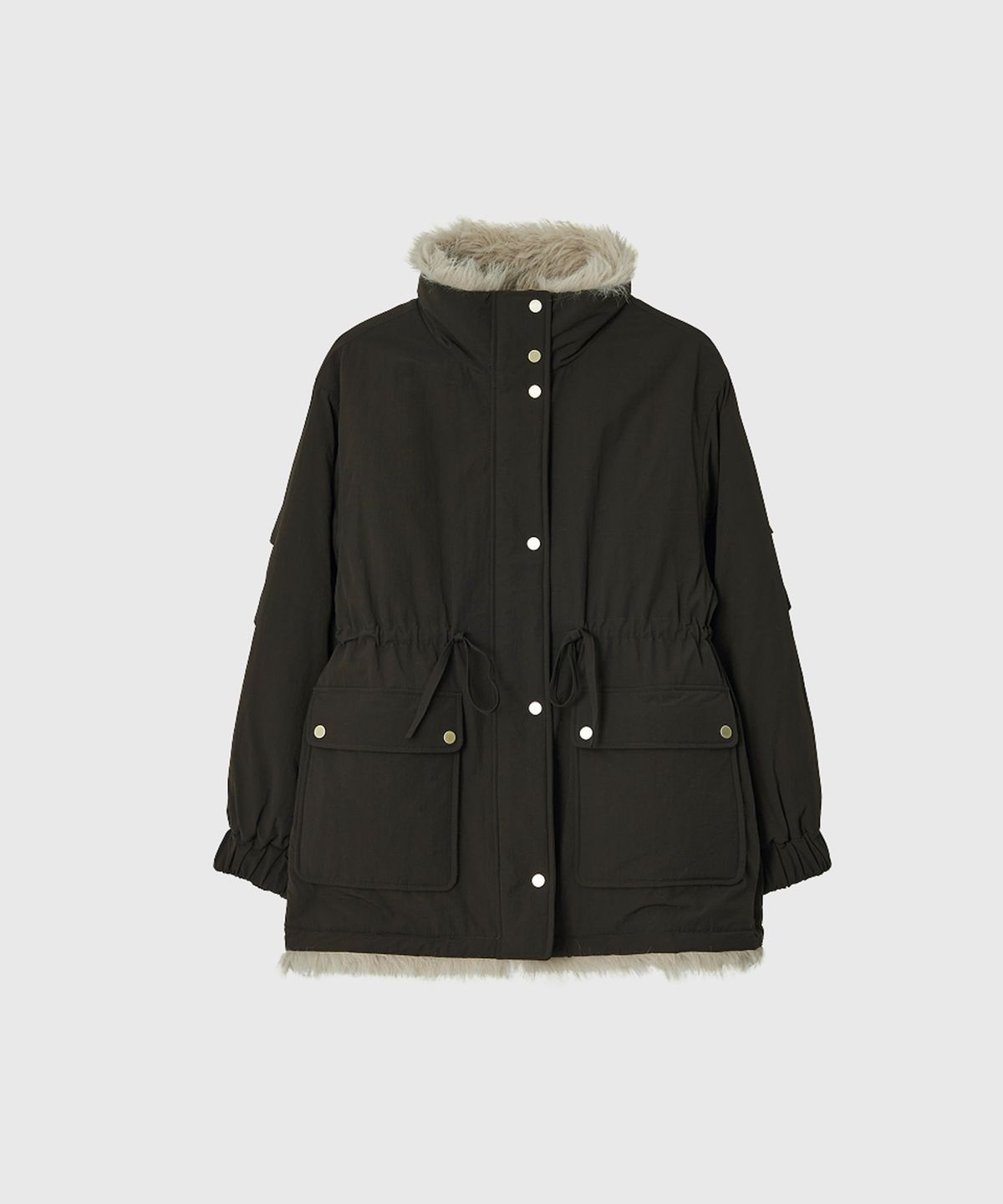 룩캐스트(LOOKAST) 벨라 리버시블 비건 퍼 패딩_브라운 / BELLA RIVERSIBLE VEGAN FUR PADDING_BROWN