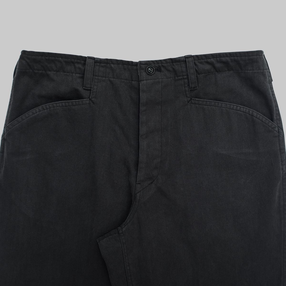 뗄라(TELA) Charcoal Navy Herringbone Twill Cotton Work Pants