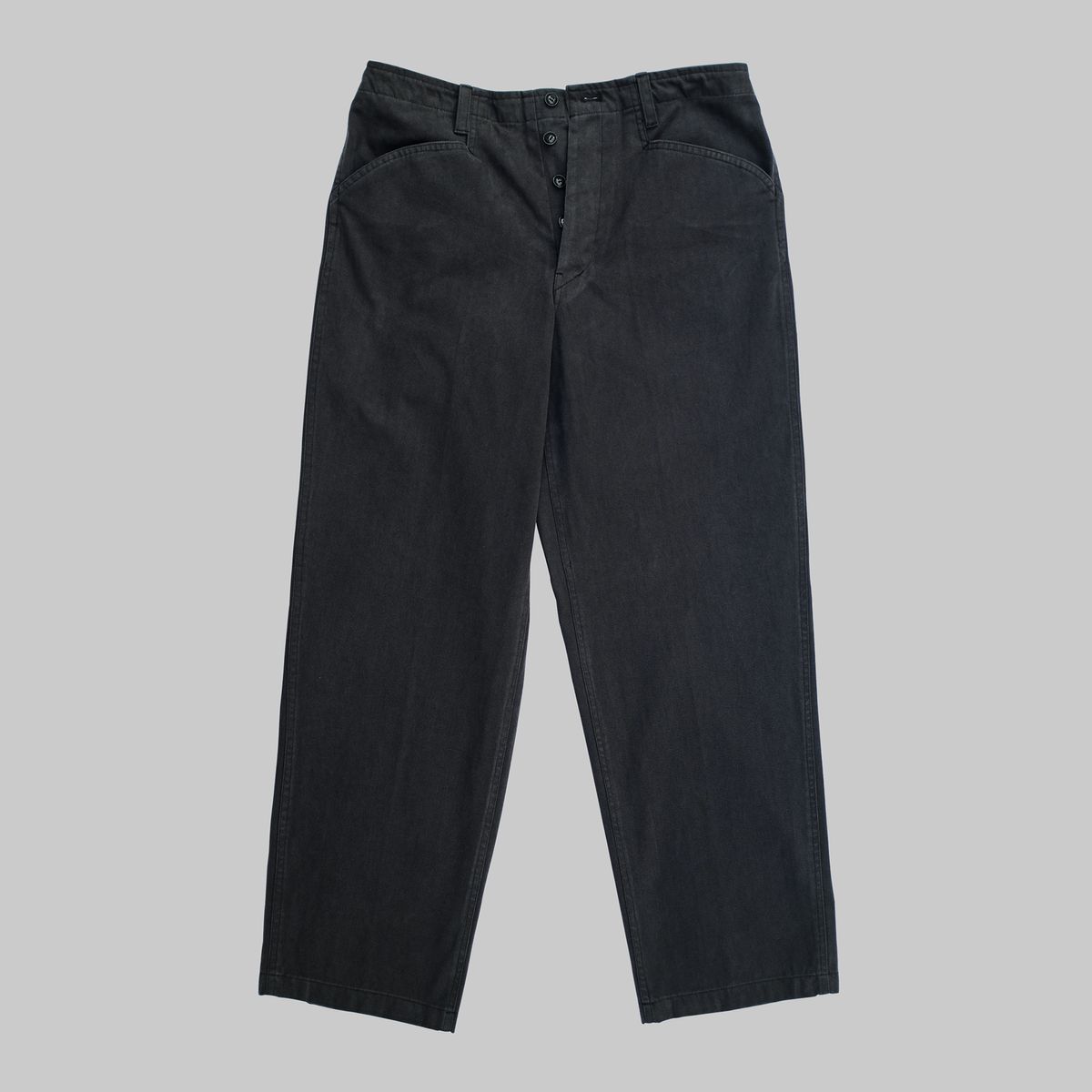 뗄라(TELA) Charcoal Navy Herringbone Twill Cotton Work Pants
