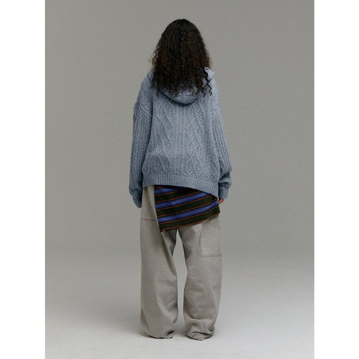 샌드 사운드(SAND SOUND) (UNISEX) 울 블렌드 케이블 니트 집업 후드  스카이 블루