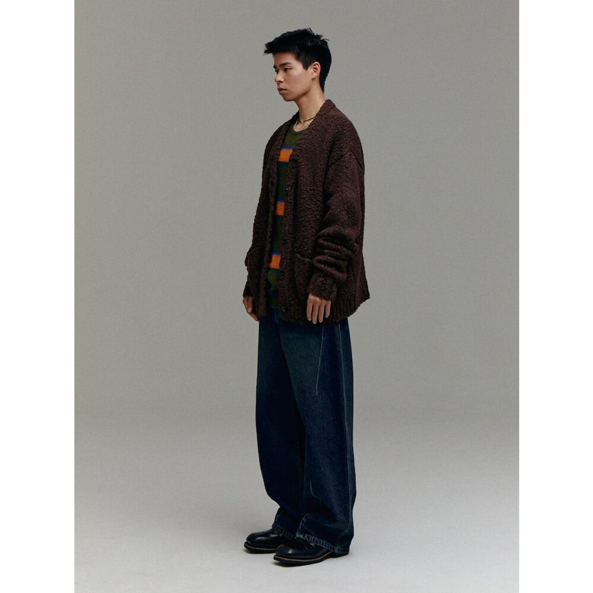 샌드 사운드(SAND SOUND) (UNISEX) 울 블렌드 슬럽 가디건  브라운