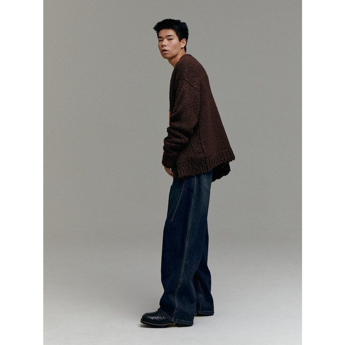 샌드 사운드(SAND SOUND) (UNISEX) 울 블렌드 슬럽 가디건  브라운
