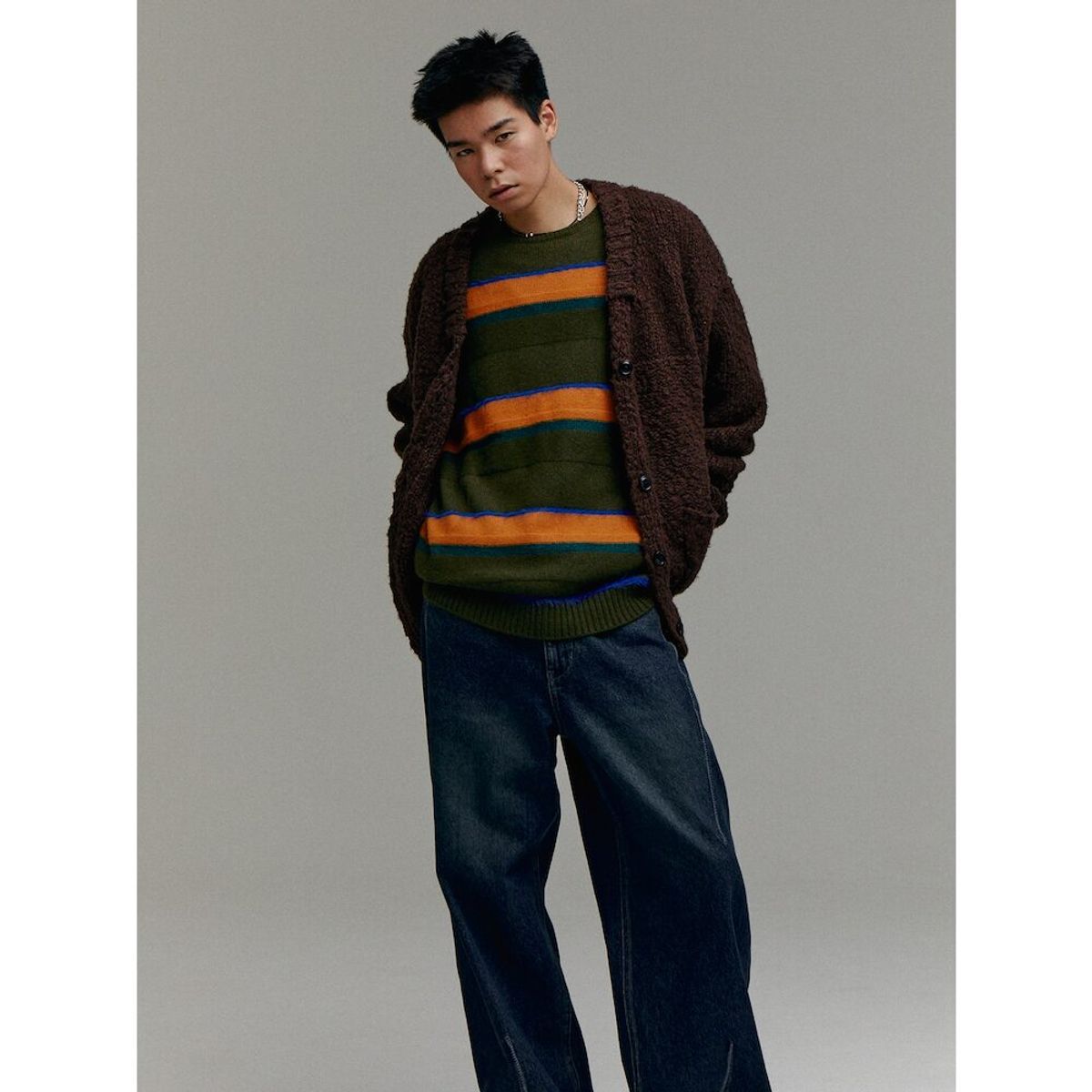 샌드 사운드(SAND SOUND) (UNISEX) 울 블렌드 슬럽 가디건  브라운