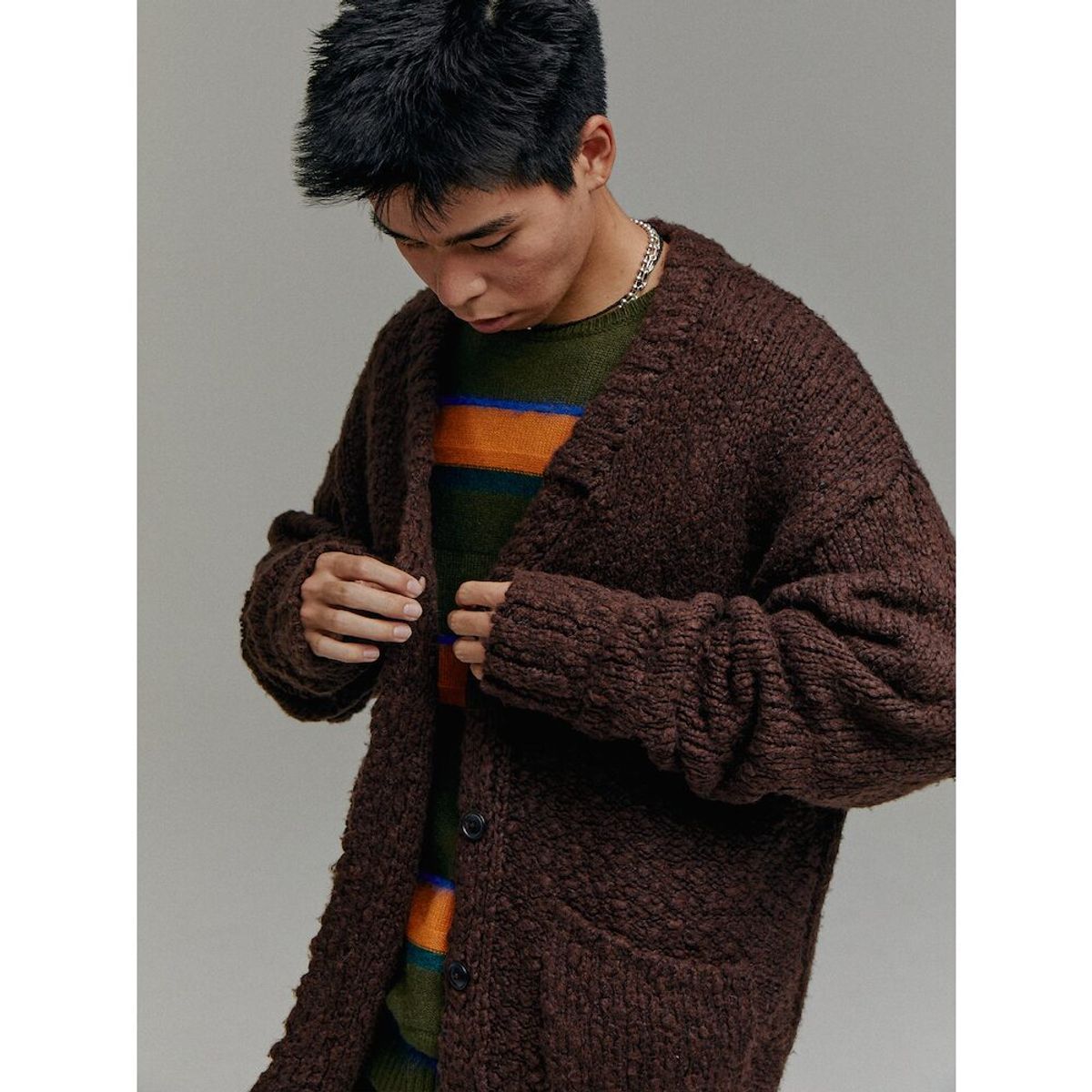 샌드 사운드(SAND SOUND) (UNISEX) 울 블렌드 슬럽 가디건  브라운