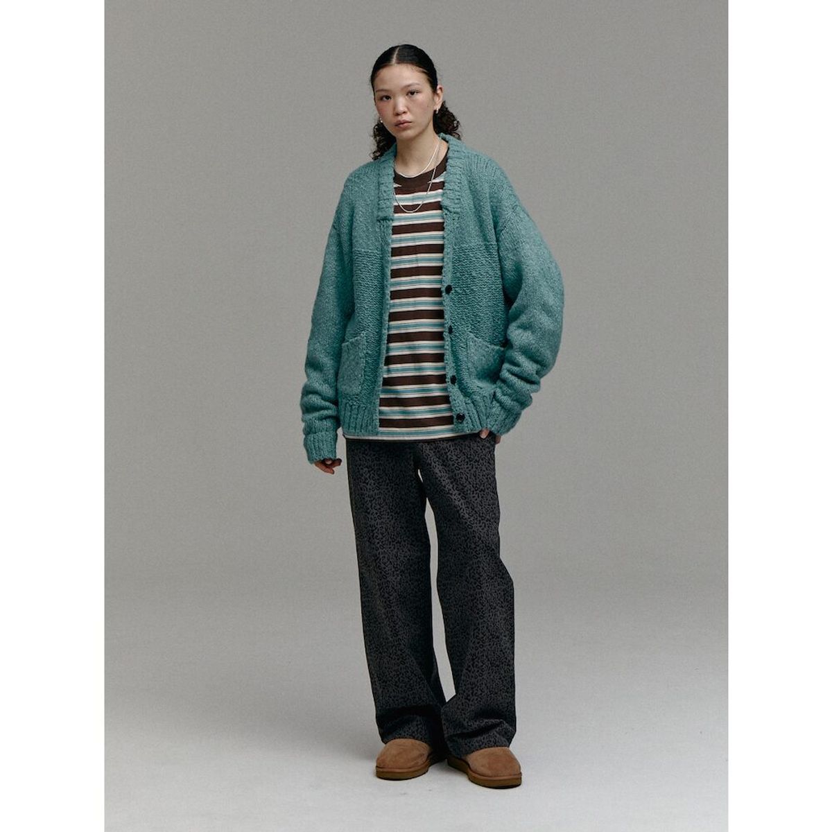 샌드 사운드(SAND SOUND) (UNISEX) 울 블렌드 슬럽 가디건  그린