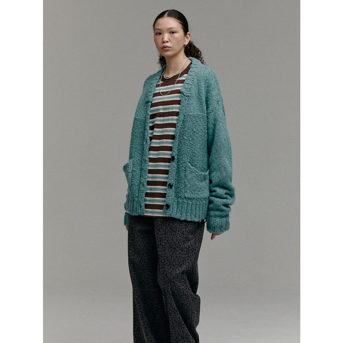 샌드 사운드(SAND SOUND) (UNISEX) 울 블렌드 슬럽 가디건  그린