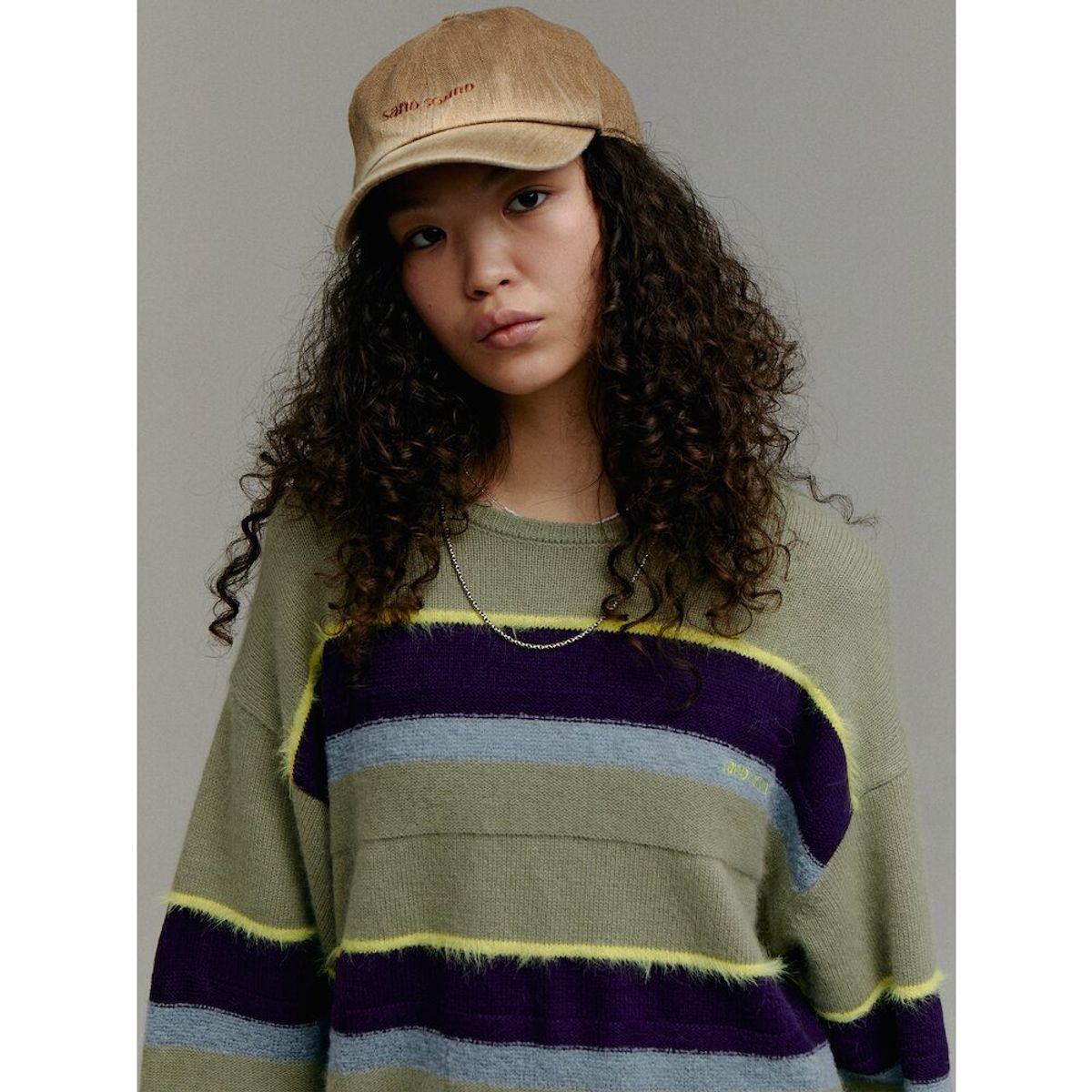 샌드 사운드(SAND SOUND) (UNISEX) 울 블렌드 스트라이프 풀오버 스웨터  애플 그린