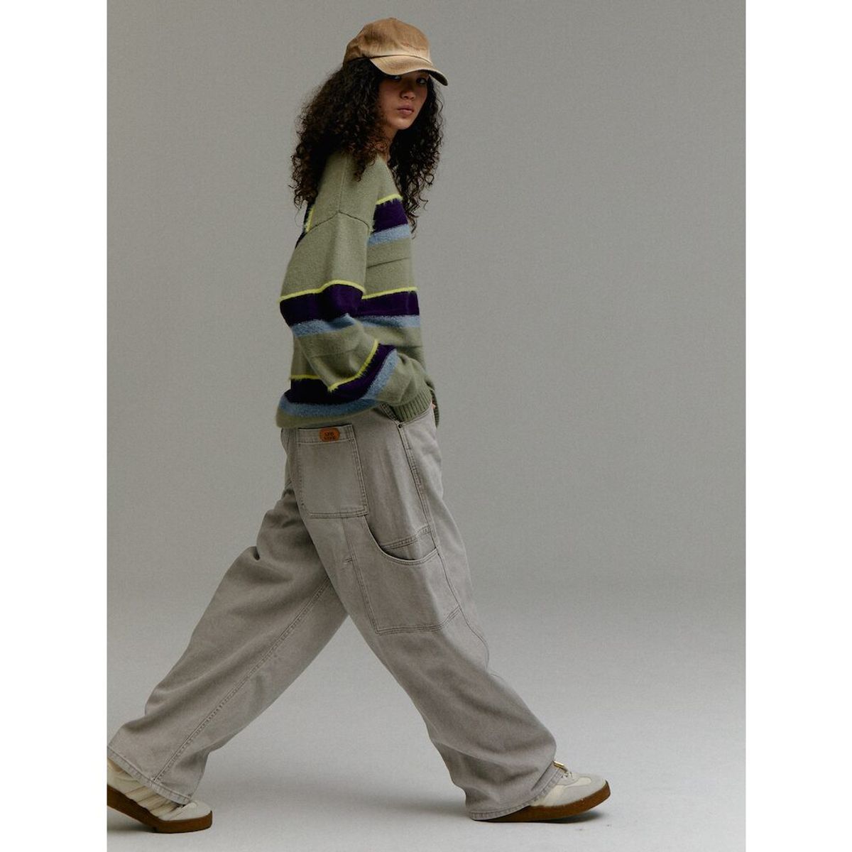 샌드 사운드(SAND SOUND) (UNISEX) 울 블렌드 스트라이프 풀오버 스웨터  애플 그린