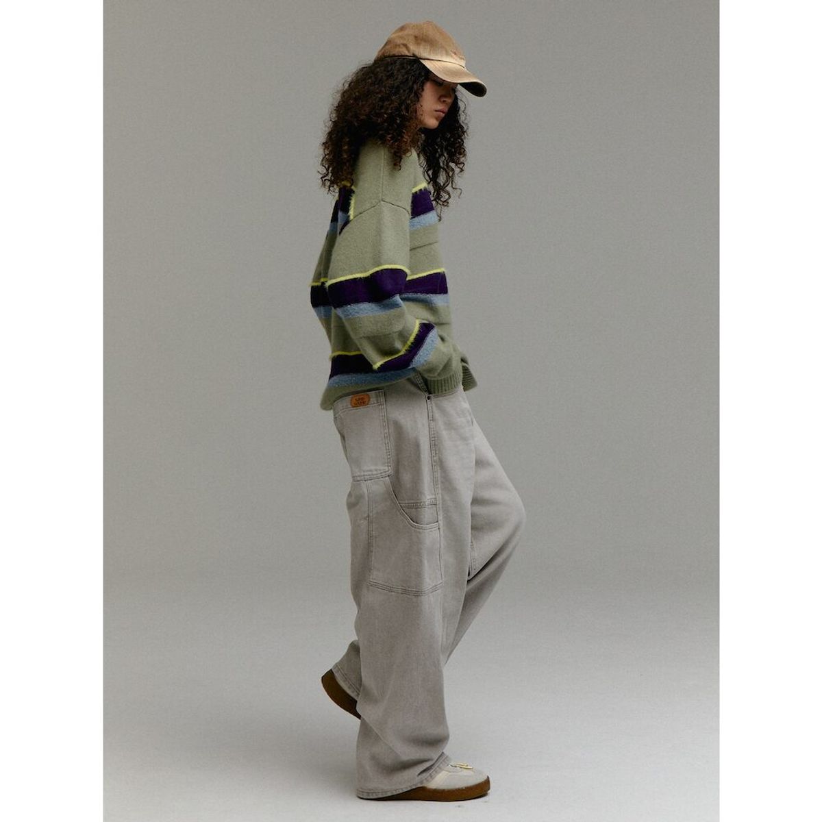 샌드 사운드(SAND SOUND) (UNISEX) 울 블렌드 스트라이프 풀오버 스웨터  애플 그린